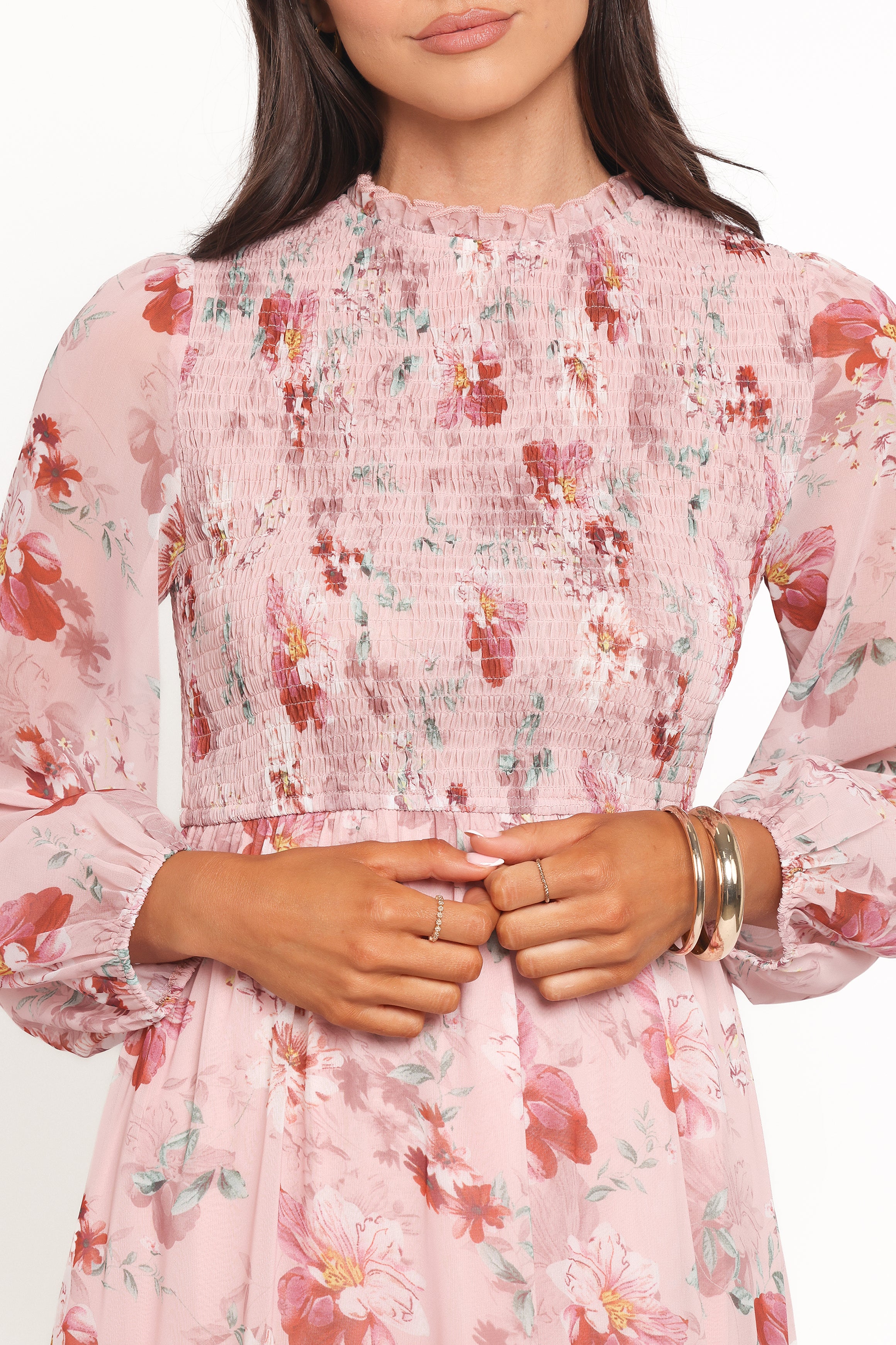 Alamea Long Sleeve Midi Dress - Pink Floral