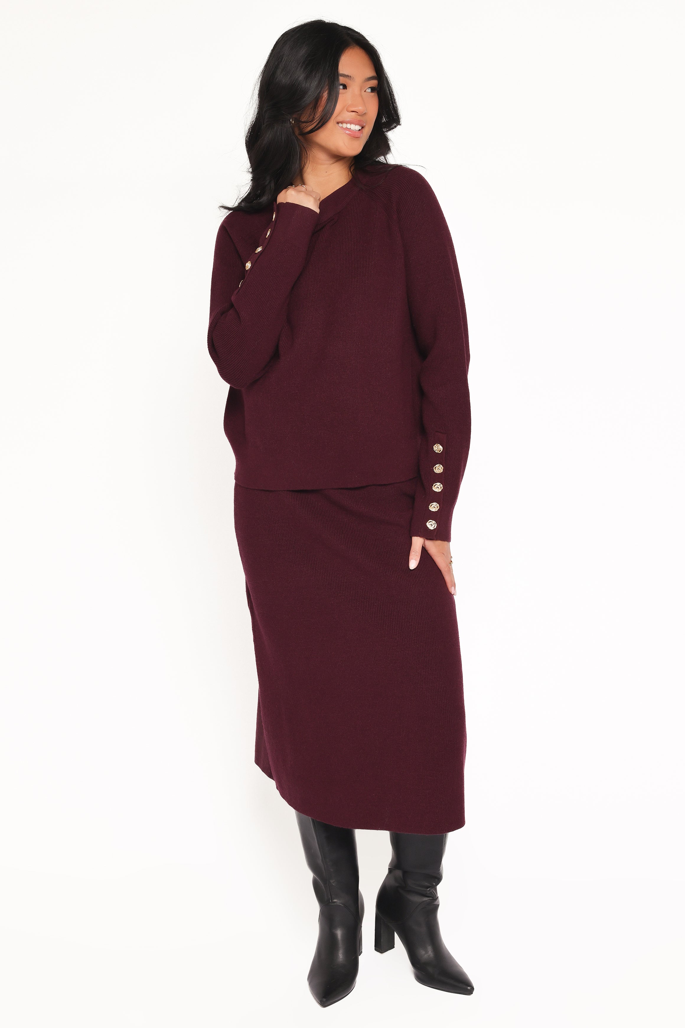 Bridget Maxi Skirt Sweater Set - Maroon
