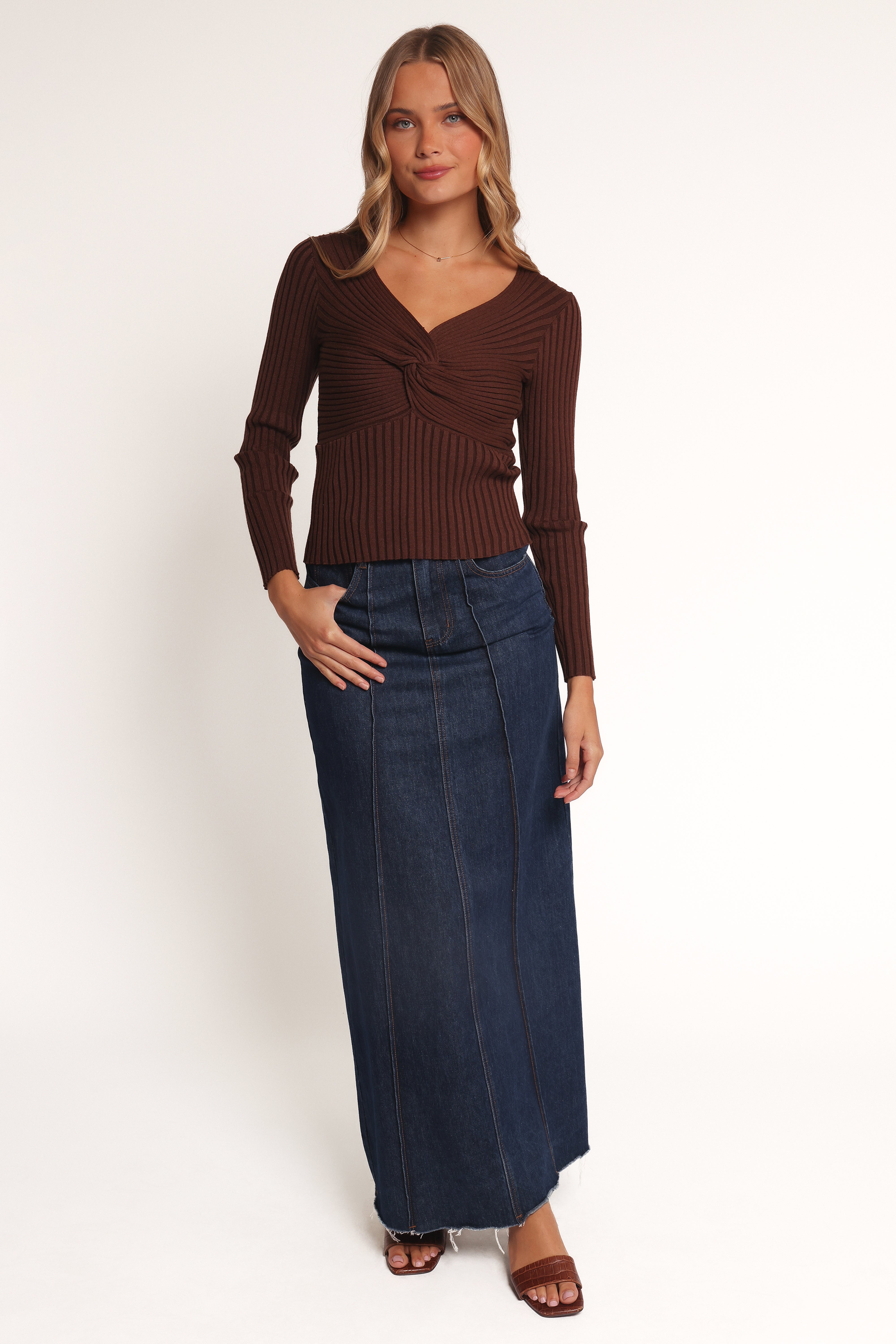 Demi Twist Detail Knit Top - Brown