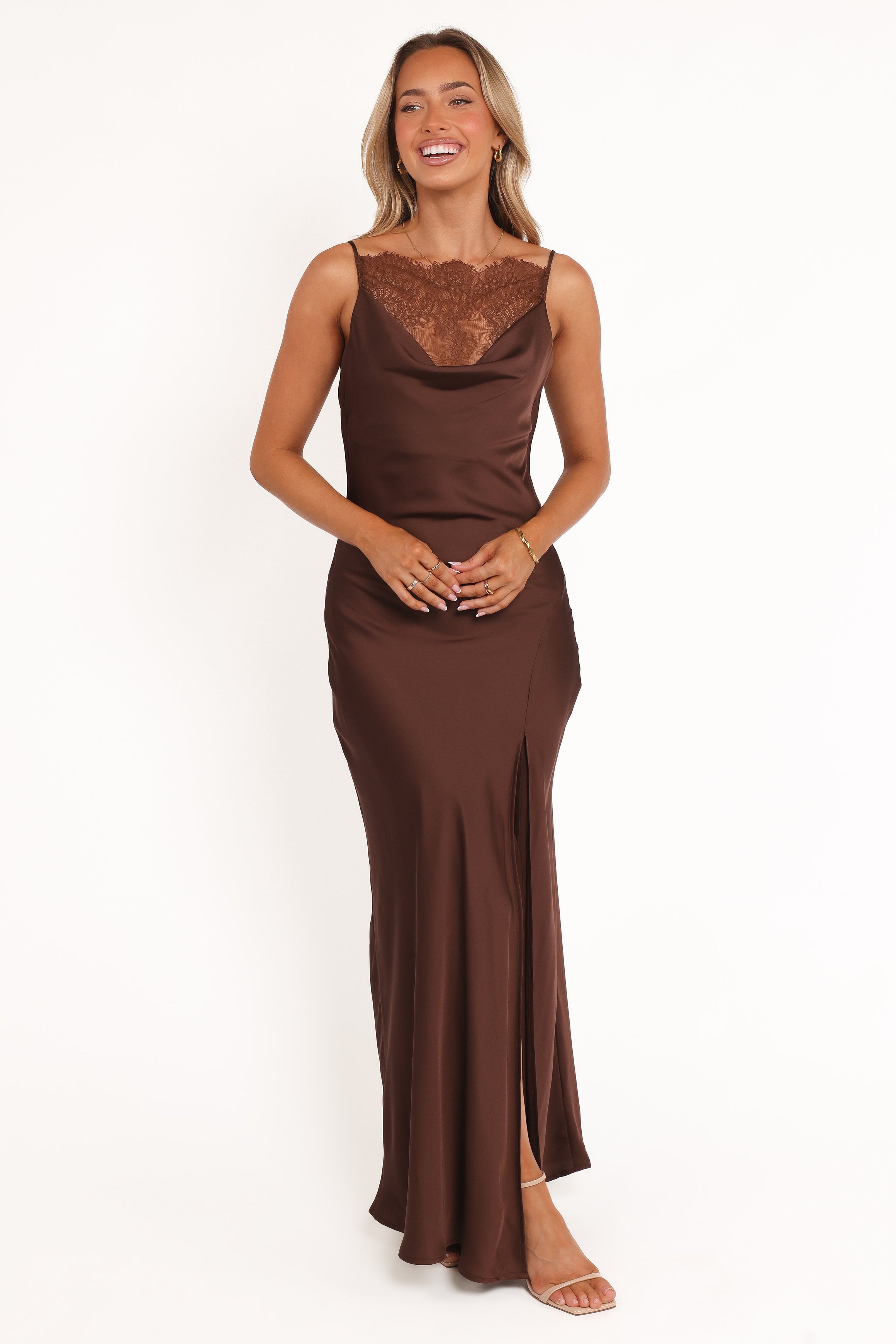 Evana Lace Maxi Dress - Brown