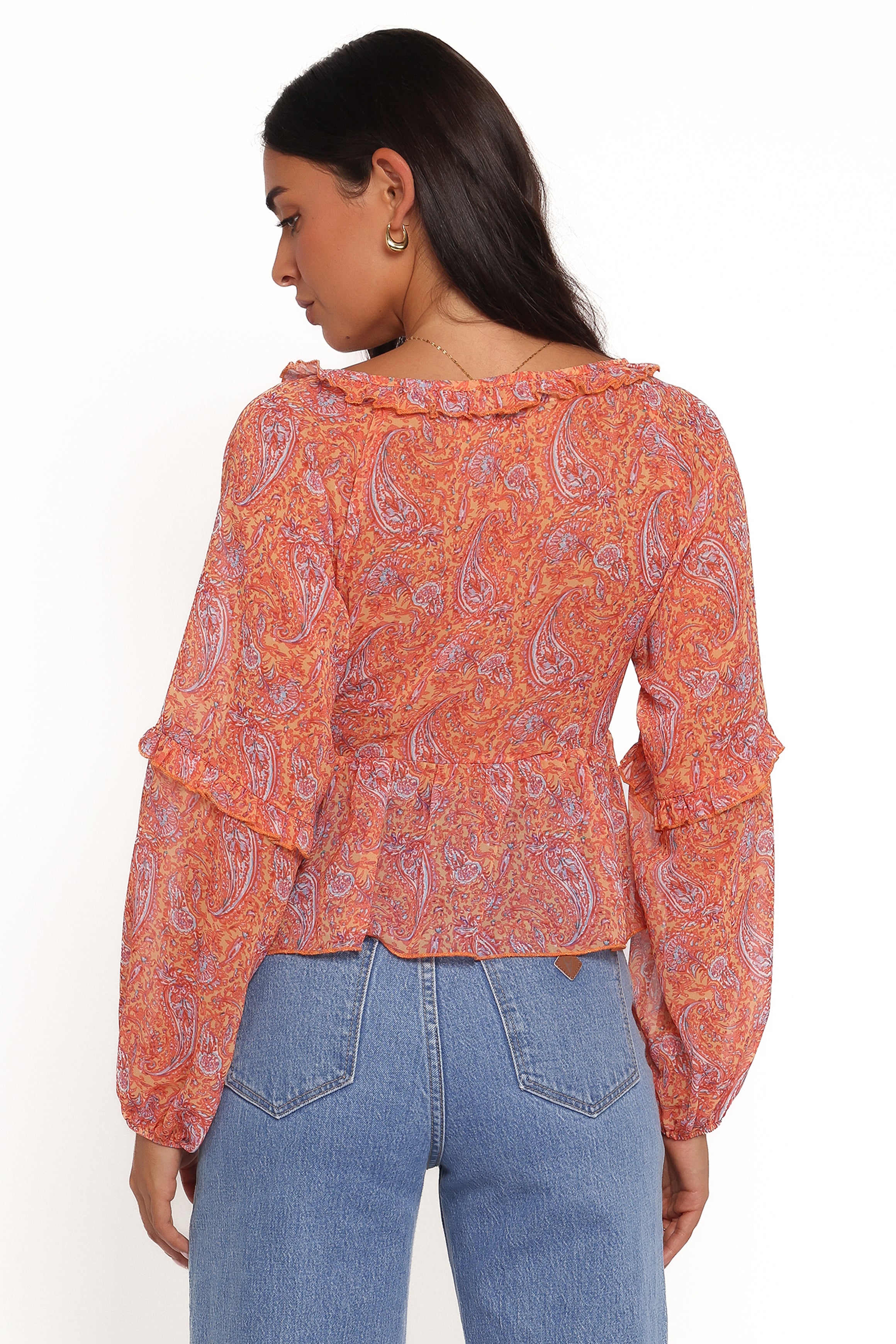 Isolt Tie Front Top - Orange Paisley