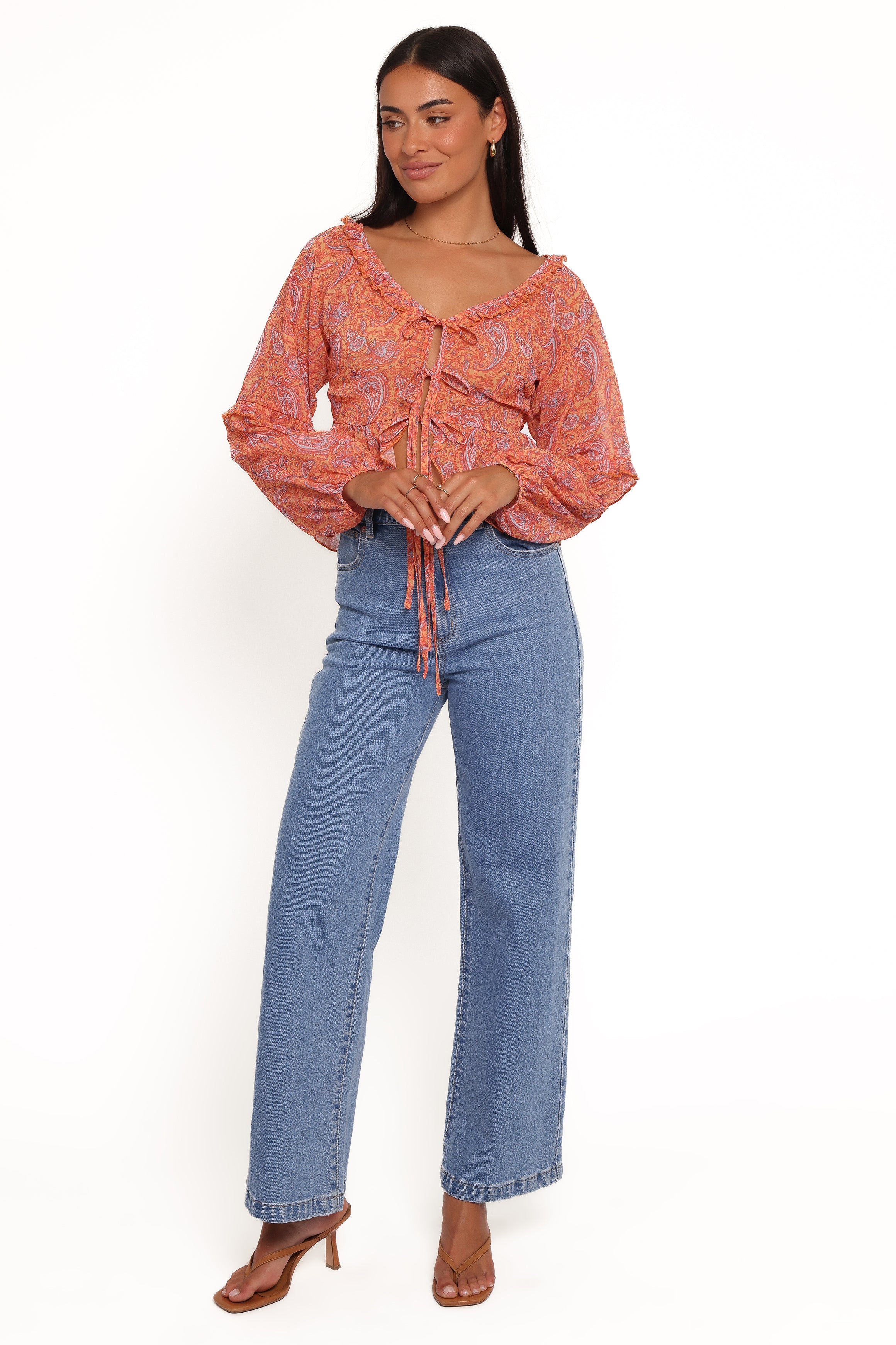 Isolt Tie Front Top - Orange Paisley