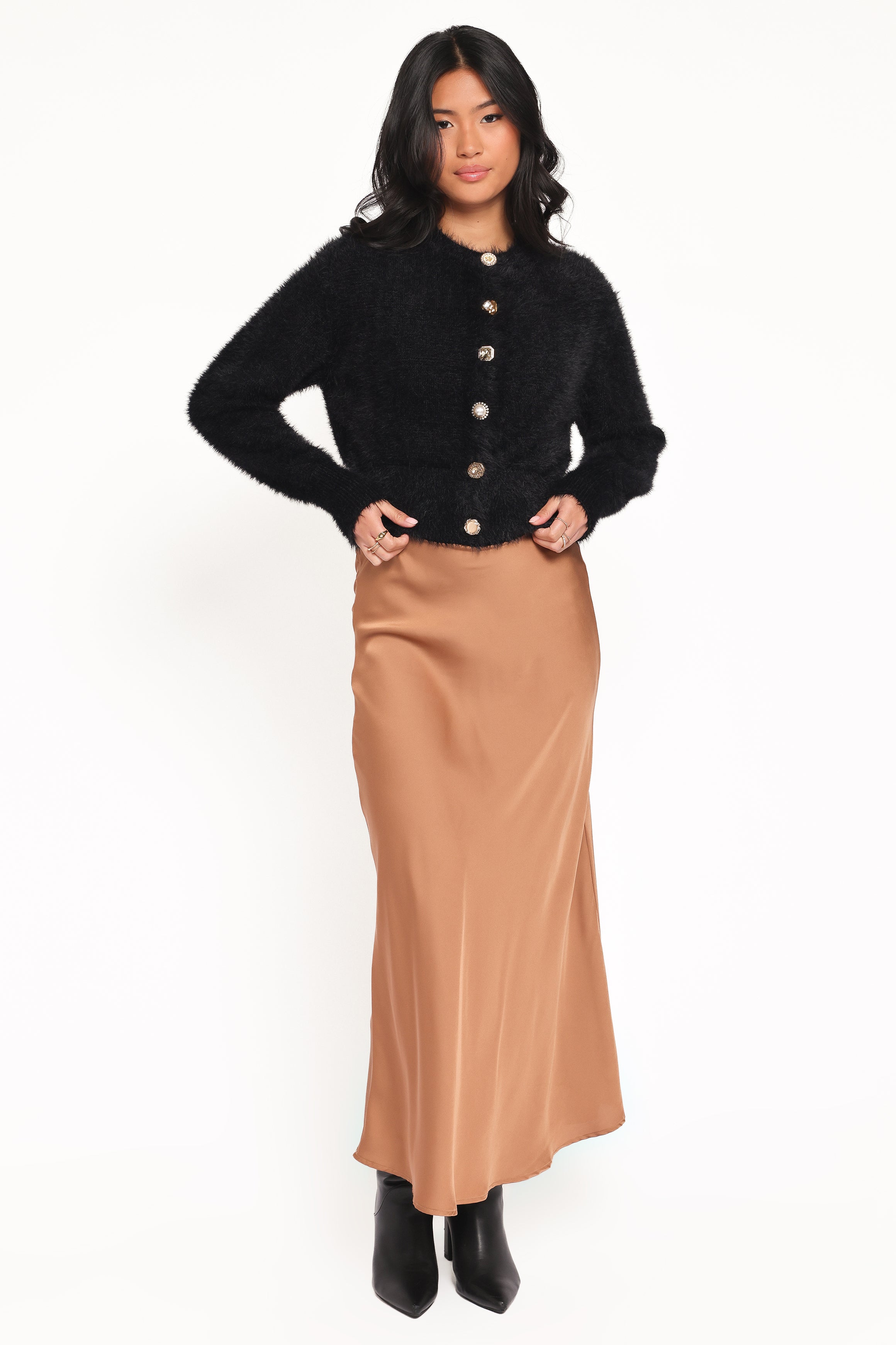 Jintie Vintage Button Cardigan - Black