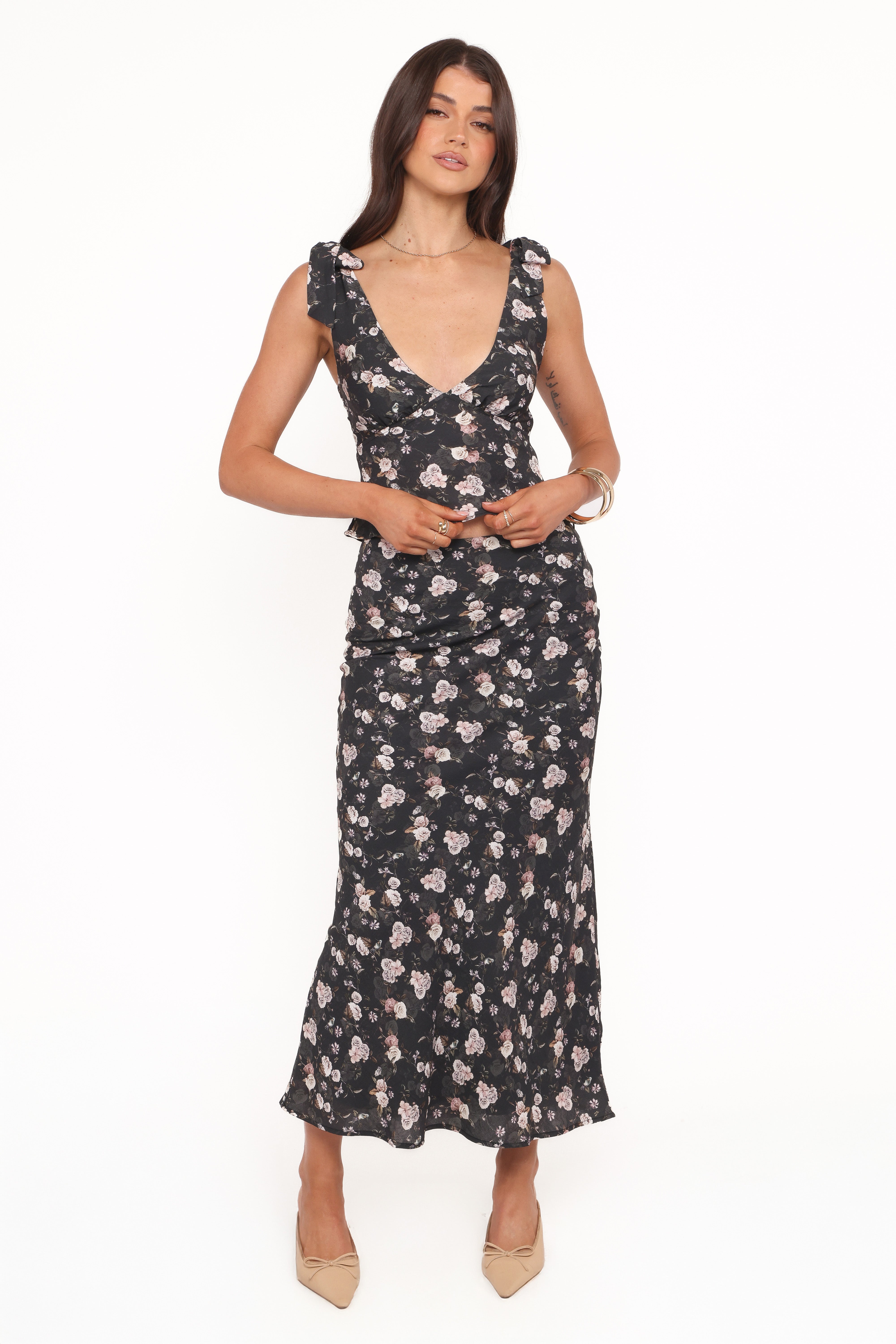 Kedra Tie Shoulder Top - Dark Floral