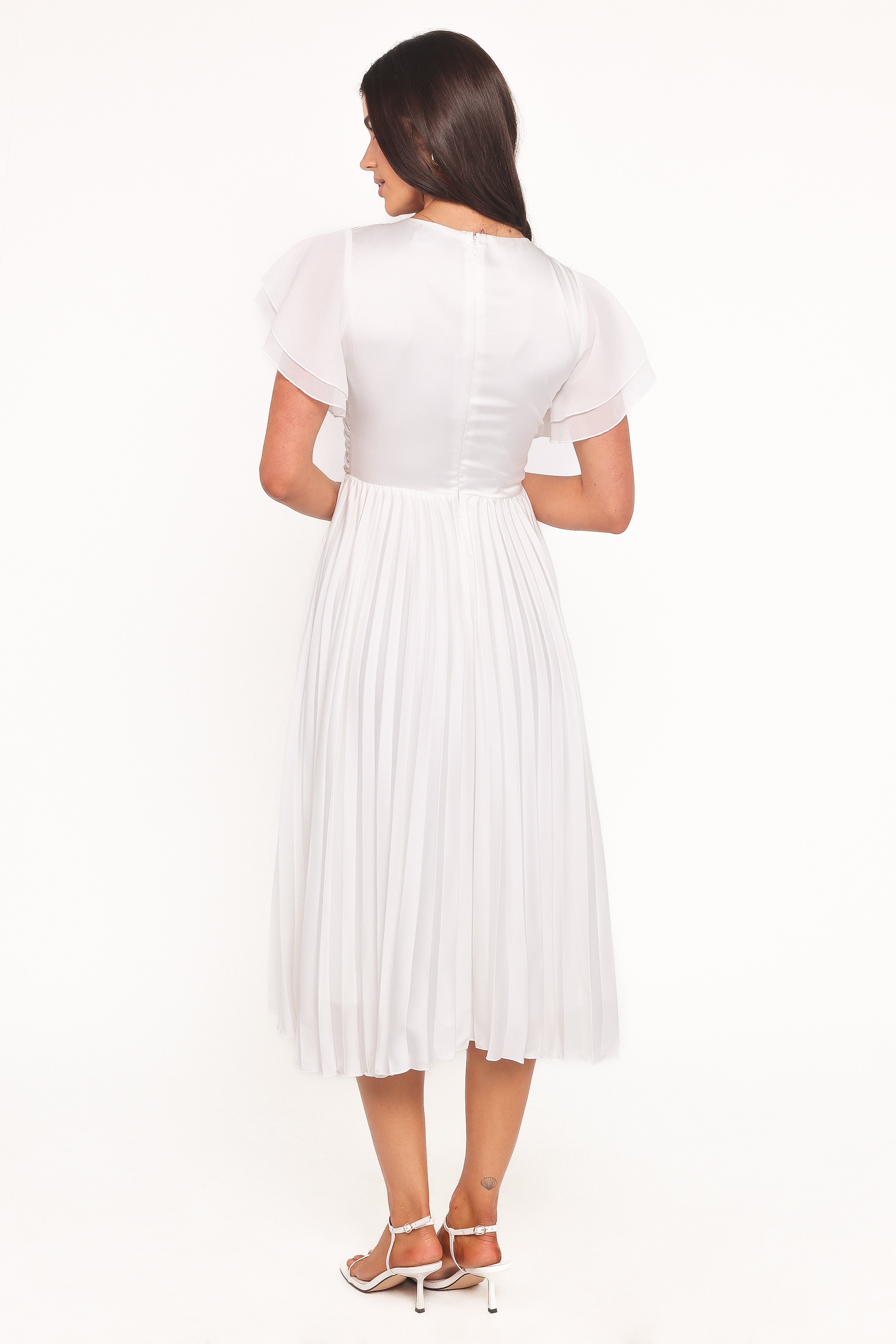 Nova Flutter Sleeve Midi Dress - White