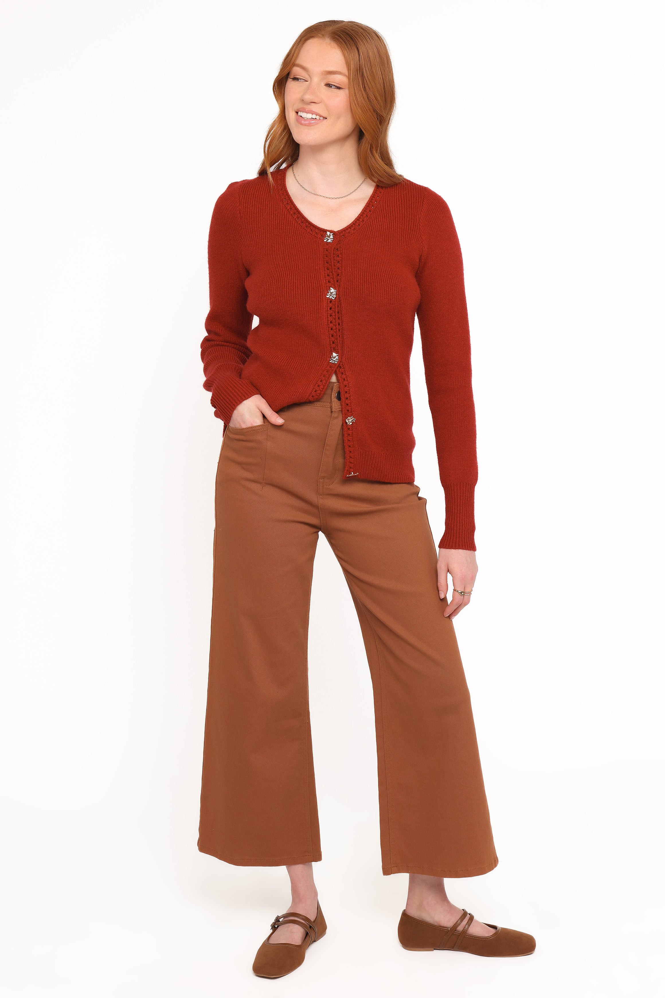 Quay Button Front Cardigan - Red