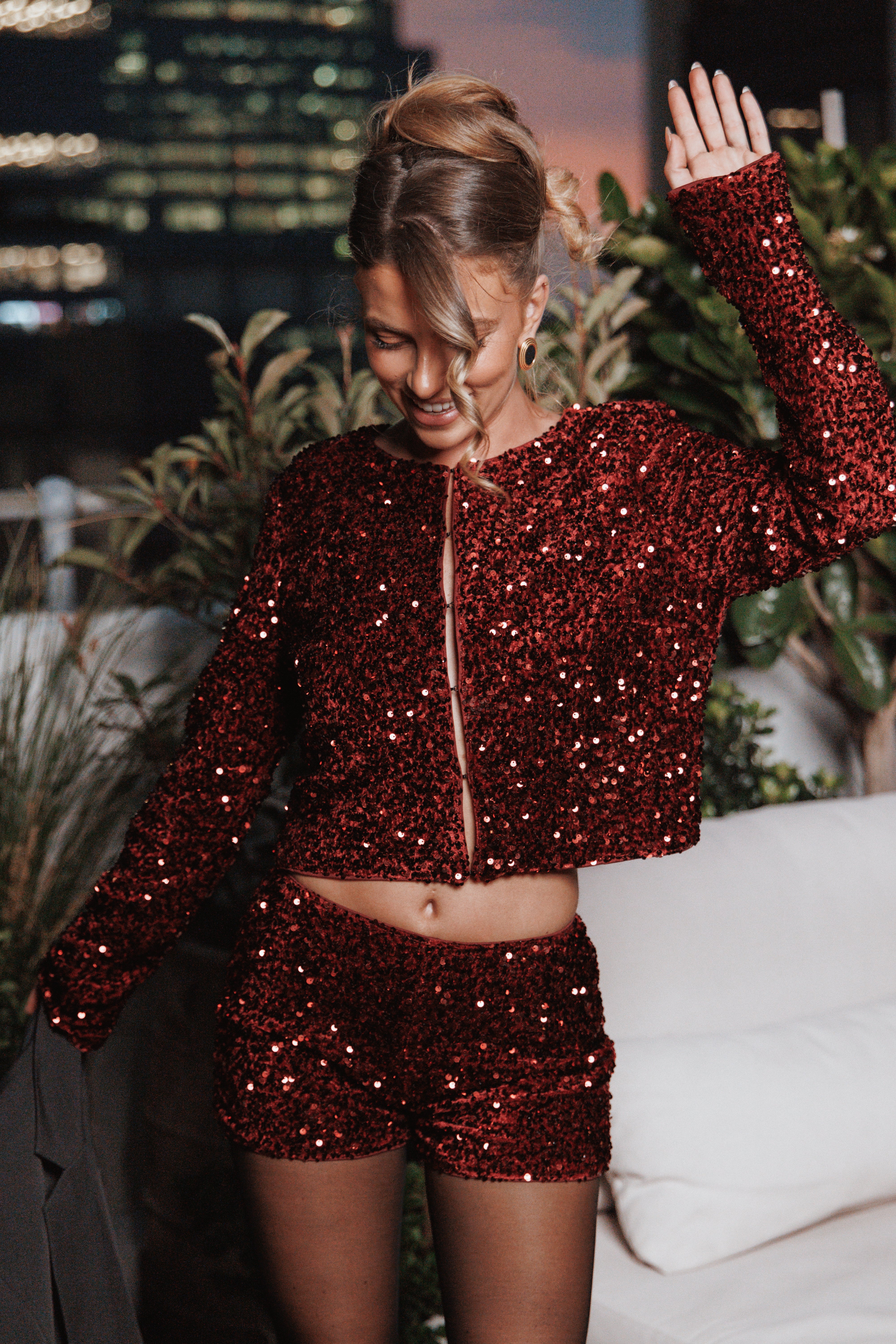 Scarlette Cropped Jacket - Burgundy Sequin