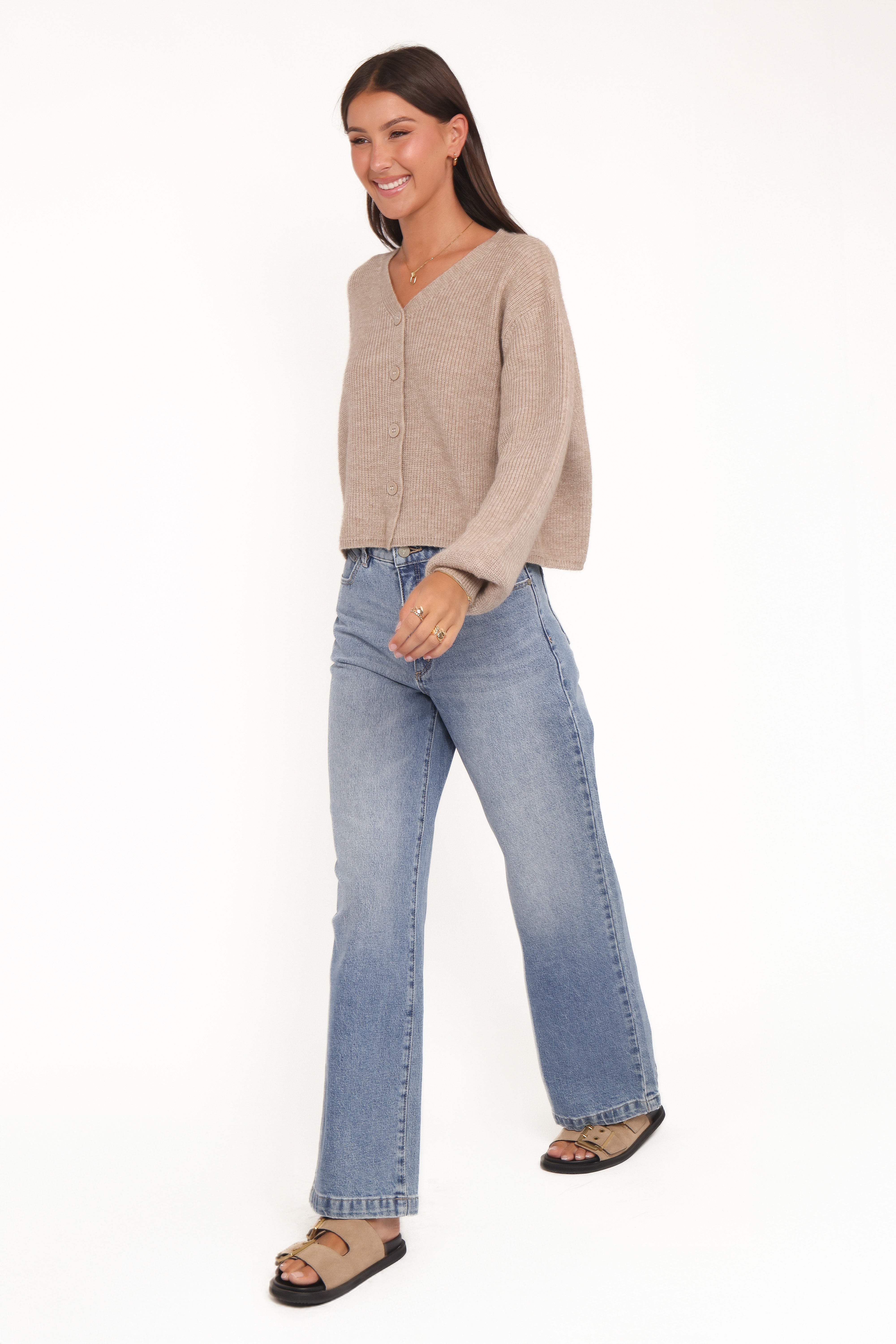 Sybil Button Front Cardigan - Mushroom