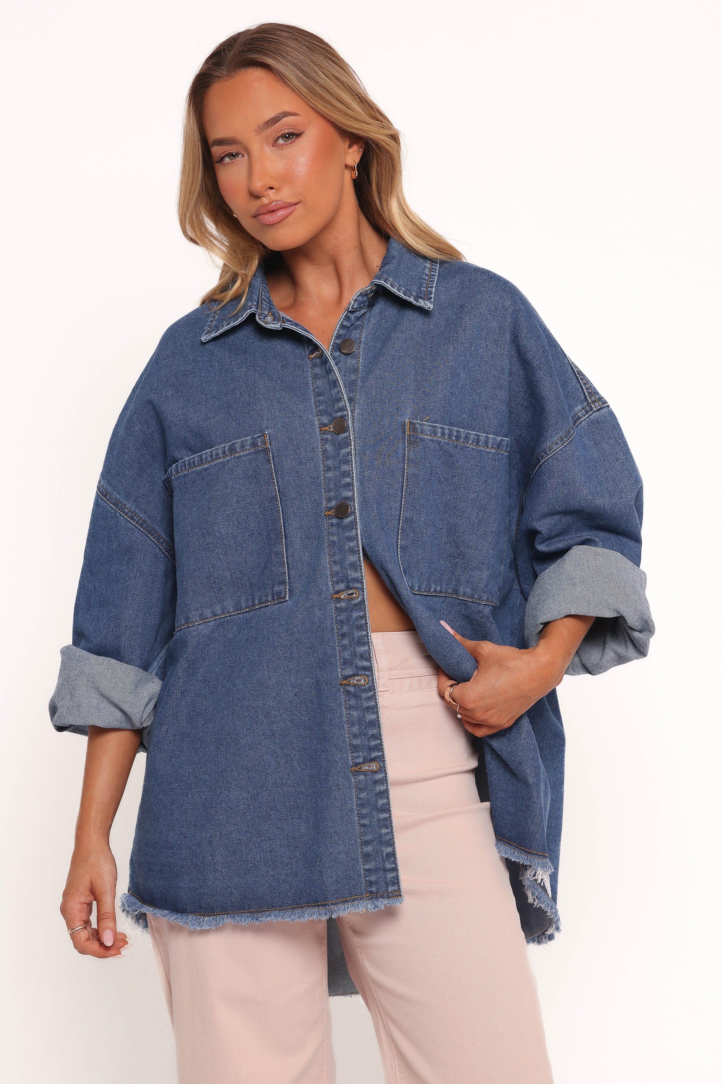 Twiggy Frayed Edge Denim Shacket - Denim