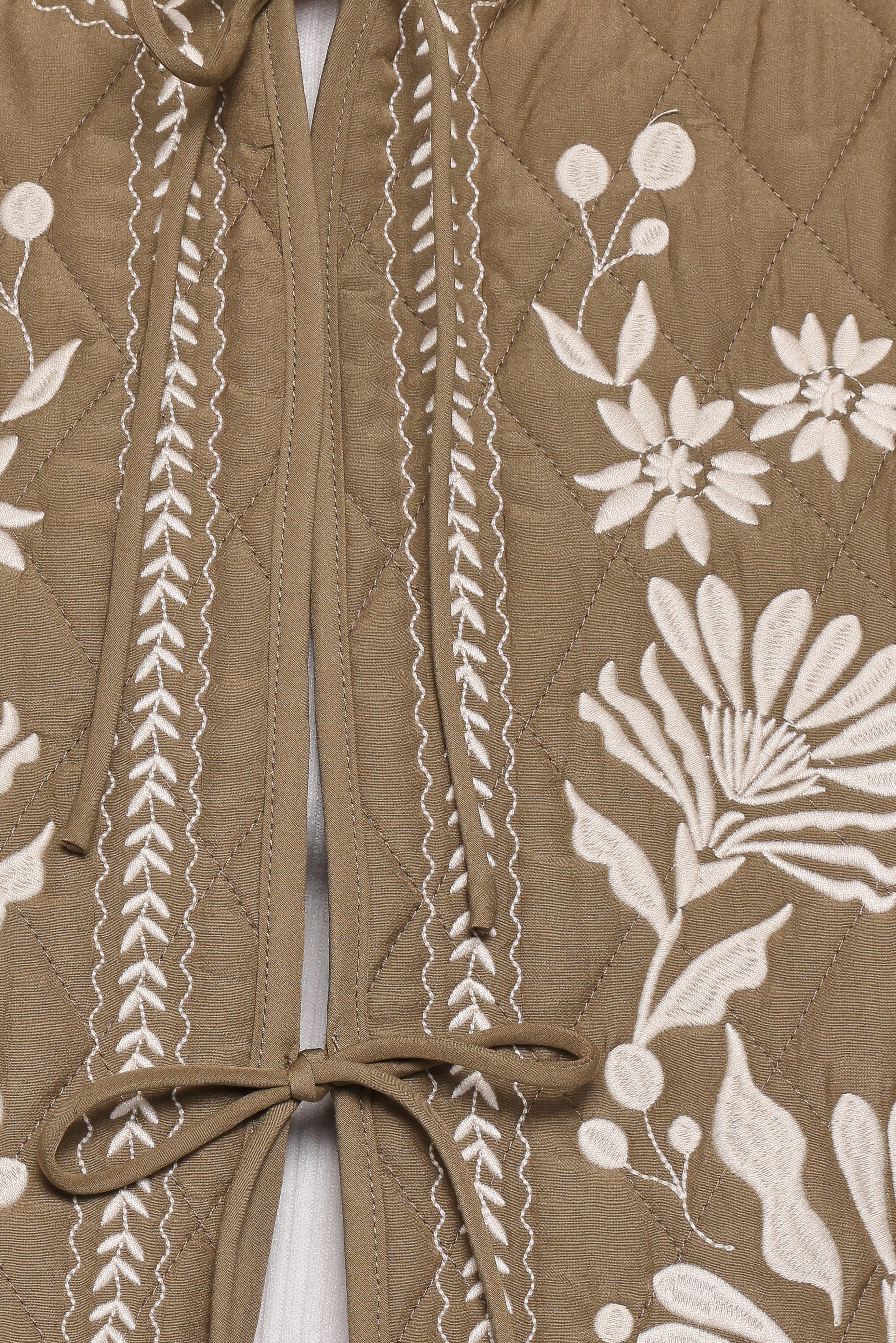 Vako Quilted Embroidered Jacket - Olive