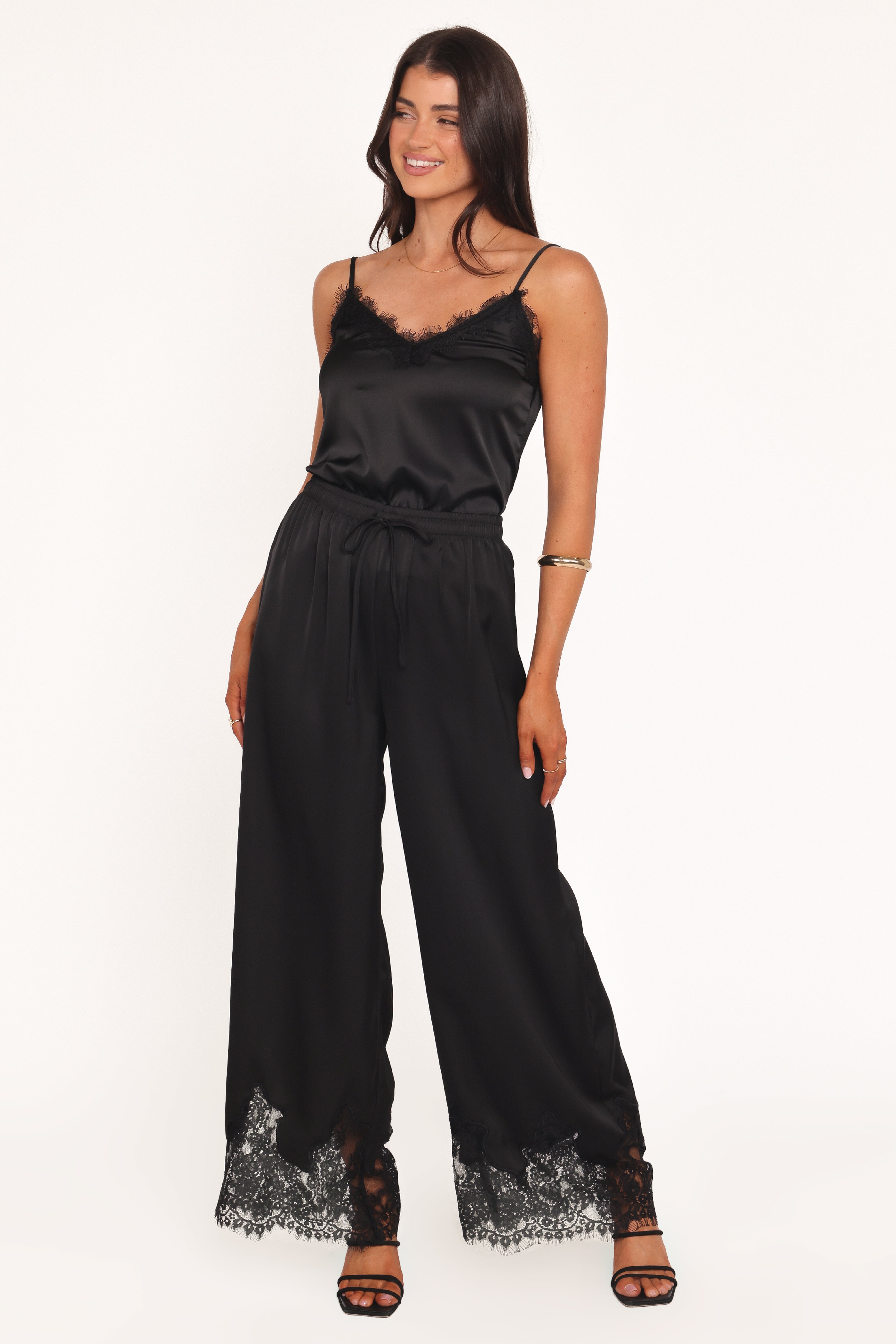Viola Drawstring Wide Leg Pant - Black