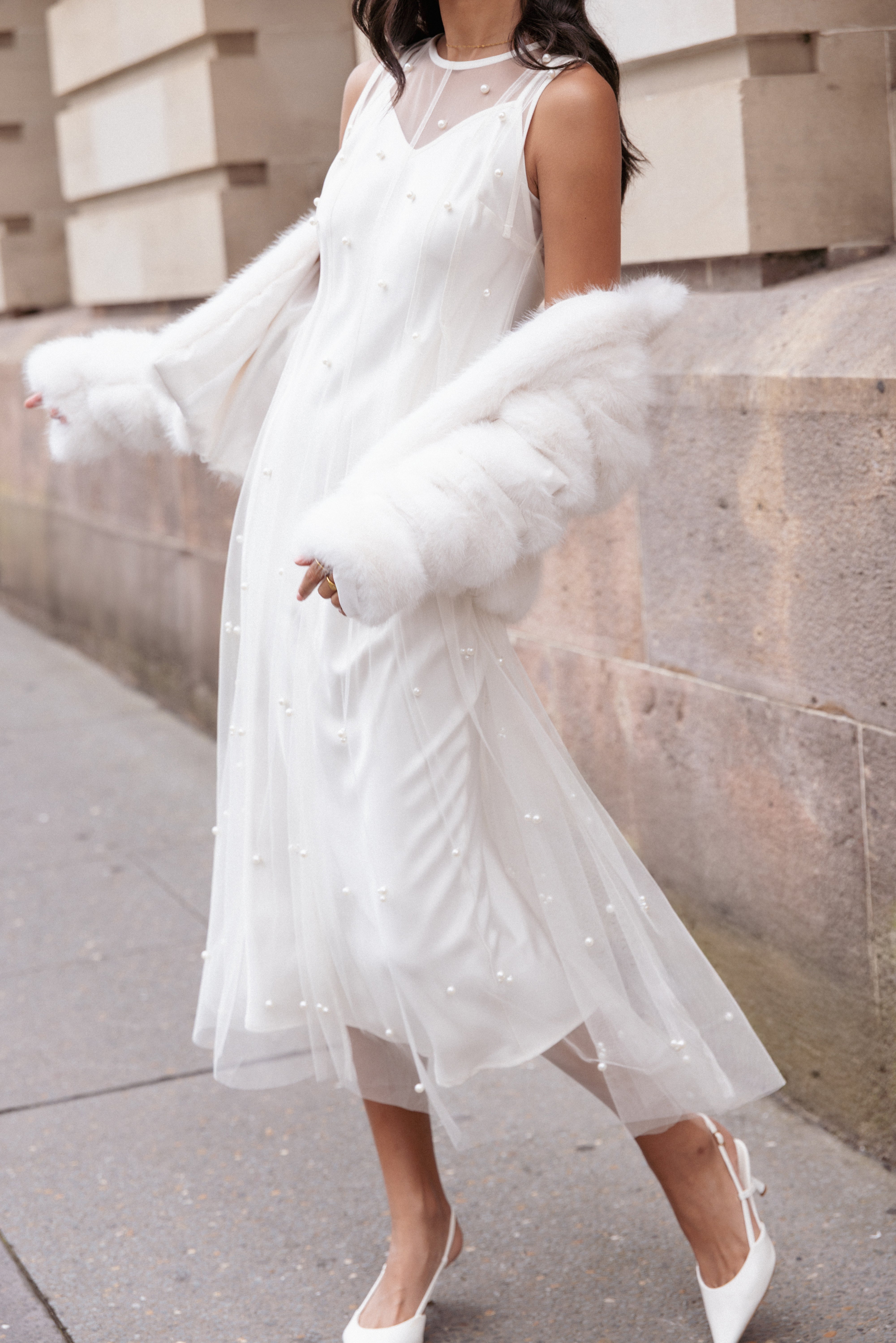 Yulia Pearl Midi Dress - Ecru