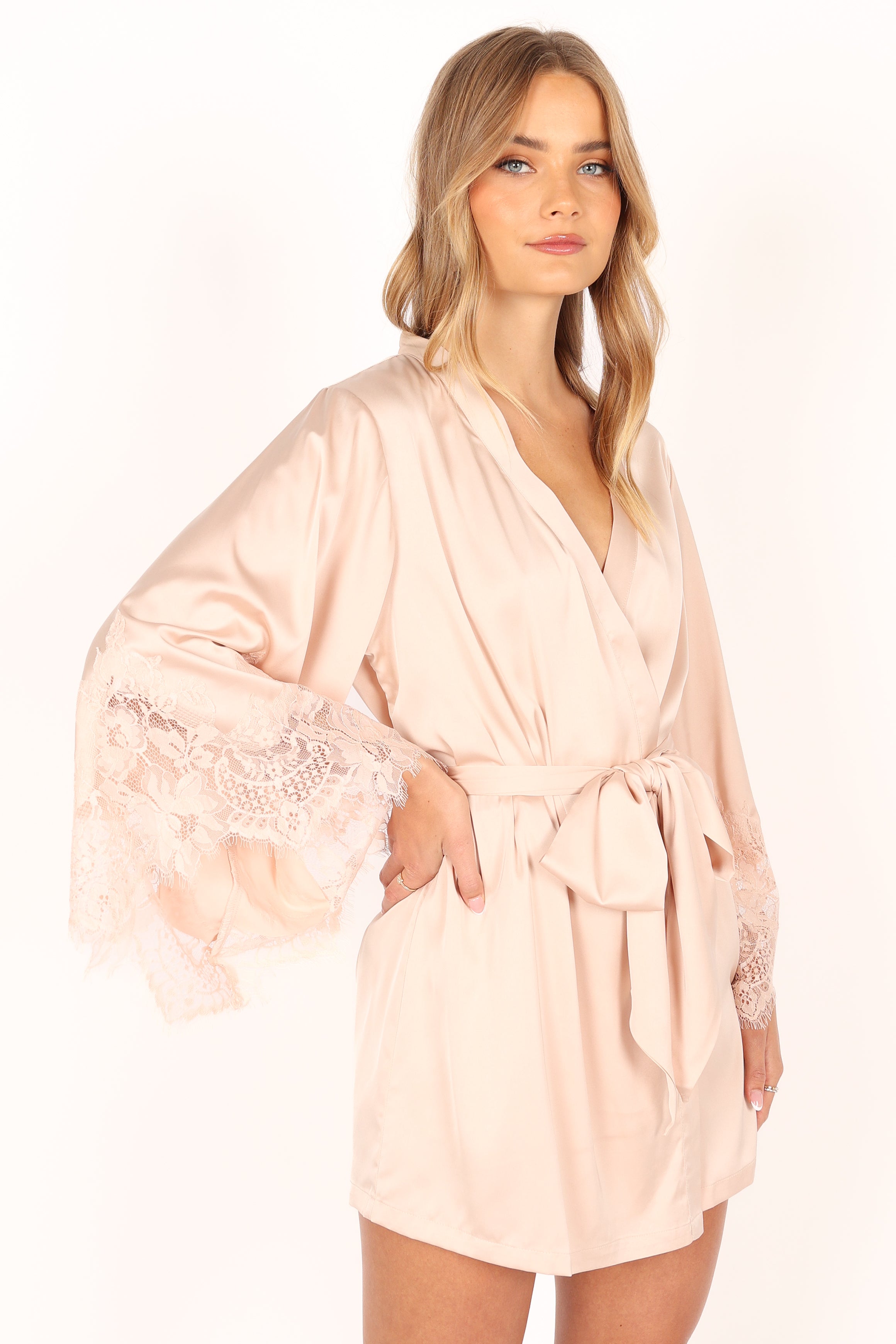 Petal and Pup USA SWIM & INTIMATES Dara Lace Trim Robe - Blush