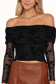 Aerin Off Shoulder Mesh Top - Black