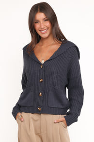 Amelia Oversize Collar Button Cardigan - Navy