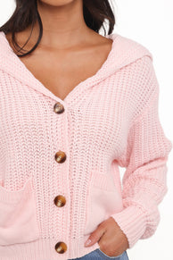 Amelia Oversize Collar Button Cardigan - Pink