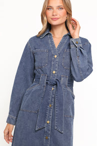 Ballina Long Sleeve Midi Dress - Blue Denim