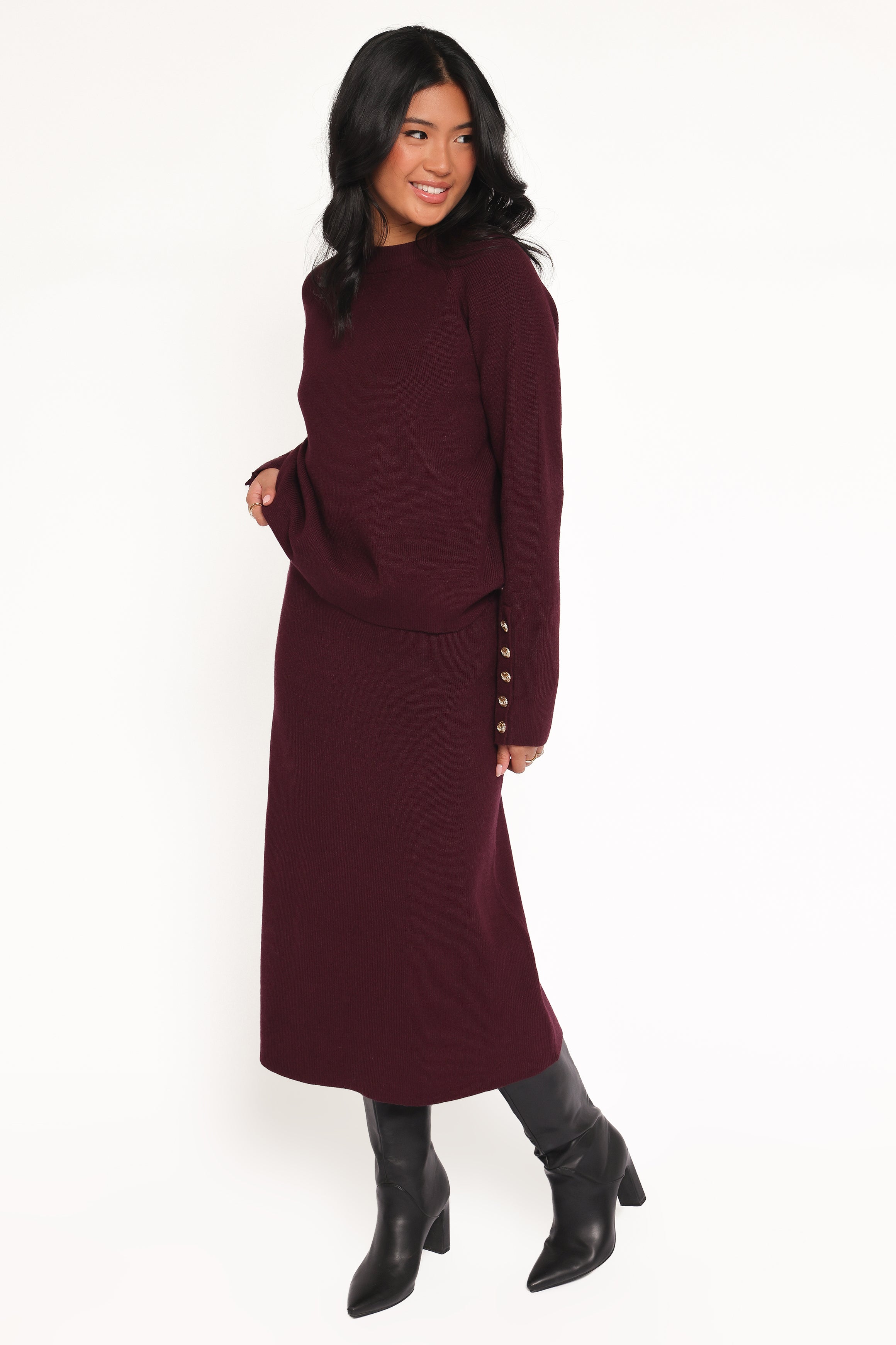Bridget Maxi Skirt Sweater Set - Maroon