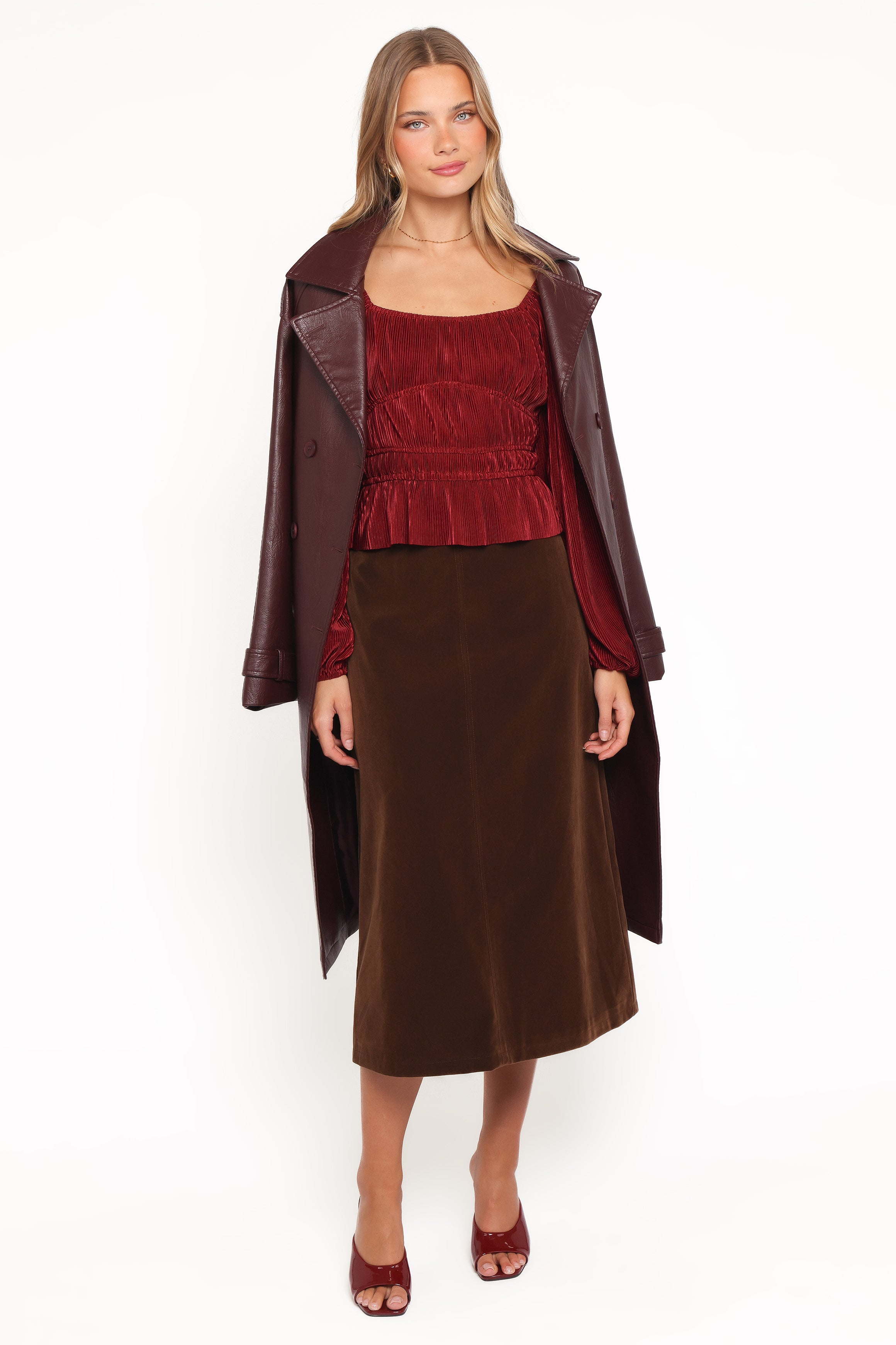 Halina Velvet Midi Skirt - Chocolate