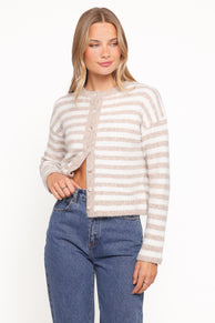 Dean Striped Cardigan - White/Beige