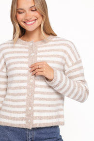 Dean Striped Cardigan - White/Beige