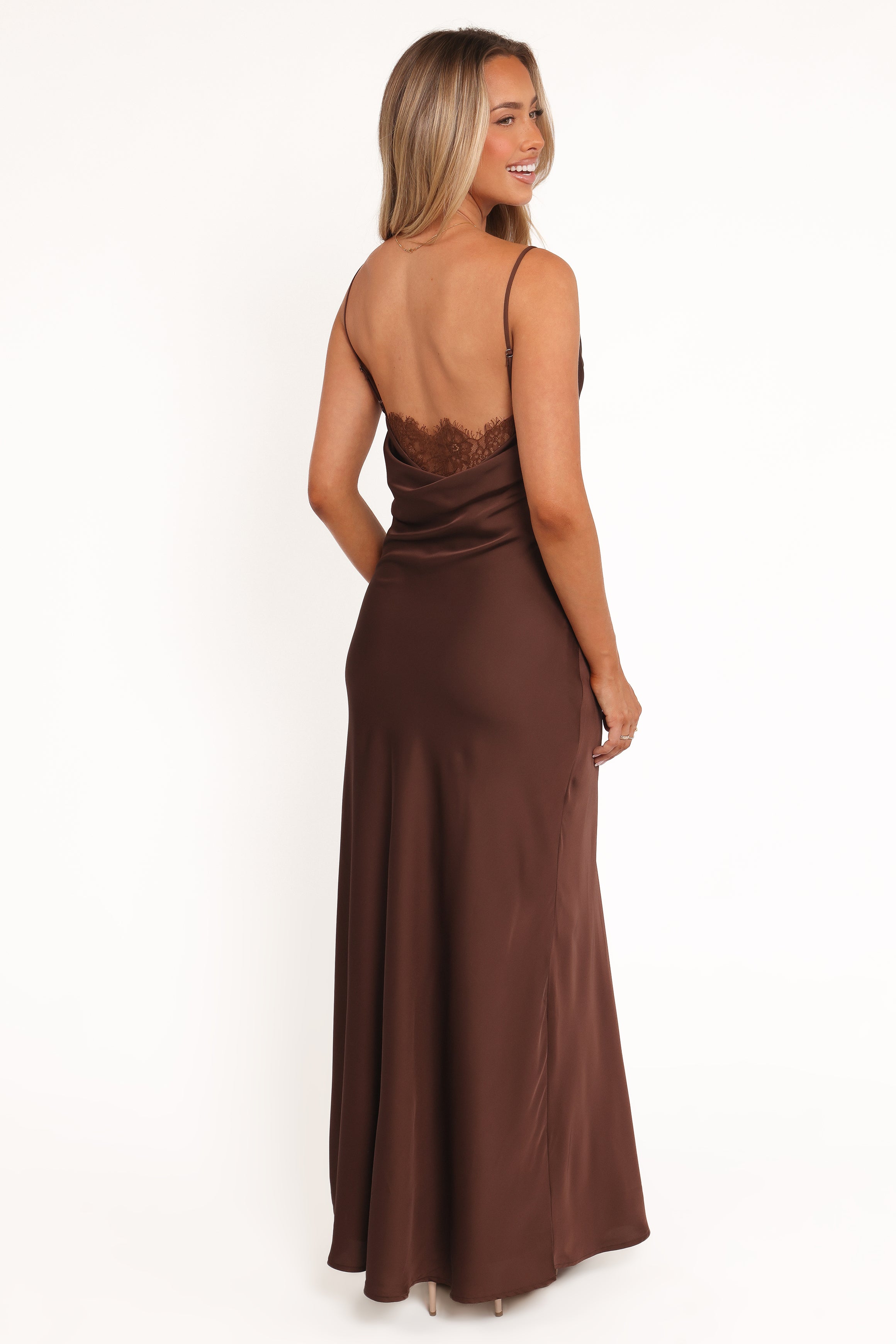 Evana Lace Maxi Dress - Brown
