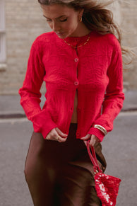 Fauna Tonal Floral Cardigan - Red