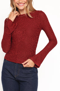 Jasmine Long Sleeve Lace Top - Red