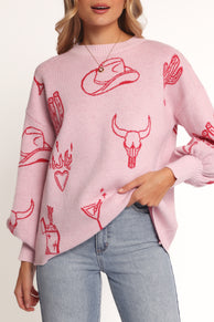 Jax Western Knit Sweater - Pink