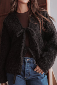 Kimmy Bow Oversized Cardigan - Black