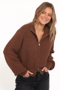 Kourtney Zip Cardigan - Brown