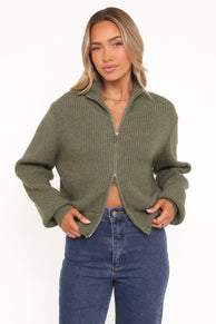 Kourtney Zip Cardigan - Olive