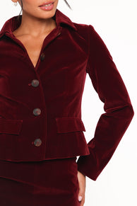 Lainey Velvet Cropped Jacket - Burgundy