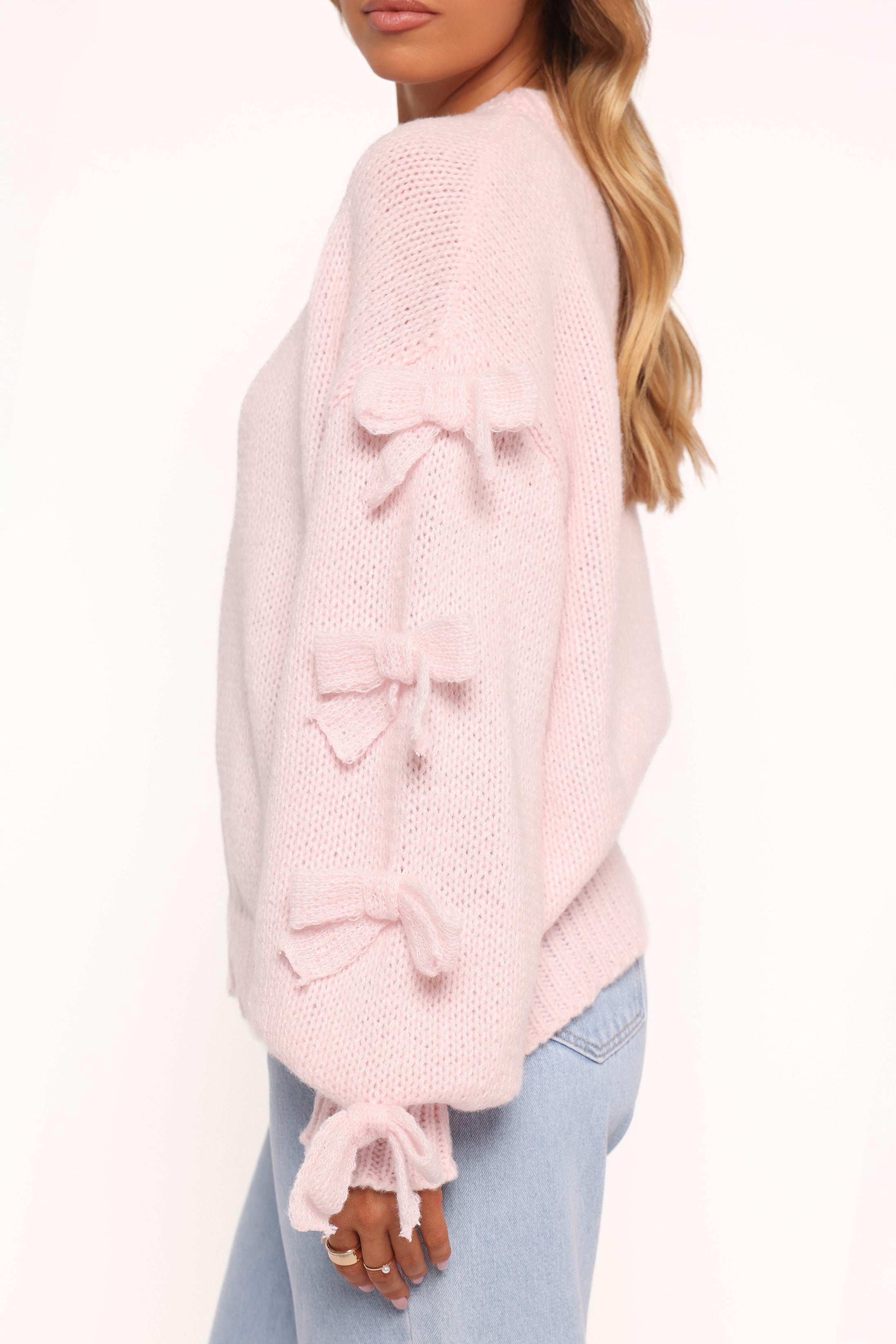 Lover Tie Sleeve Knit Sweater - Pink