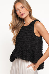 Meira Peplum Drop Hem Tank Top - Black