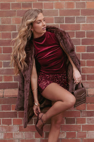 Nissa Velvet Top - Burgundy