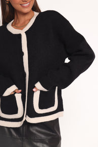 Orabelle Contrast Hem Cardigan - Black