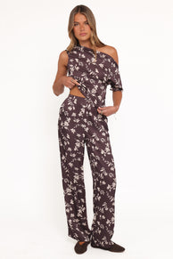 Romola Pant - Brown Cream Floral