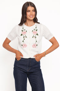 Rossi Floral Button Up Cardigan - White/Pink