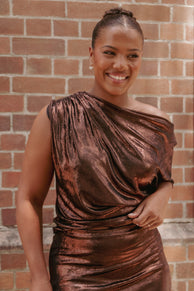 Rowyn Drapey Metallic Top - Bronze