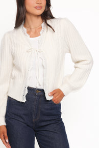 Silvie Lace Font Tie Cardigan - Cream