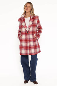 Travistine Long Plaid Coat - Pink