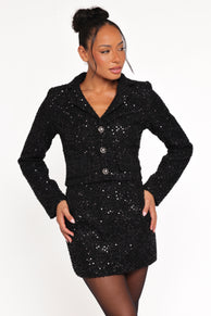 Valentina Cropped Blazer - Black Sequin