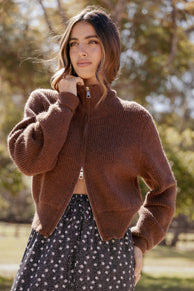 Kourtney Zip Cardigan - Brown