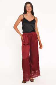 Viola Drawstring Wide Leg Pant - Wine
