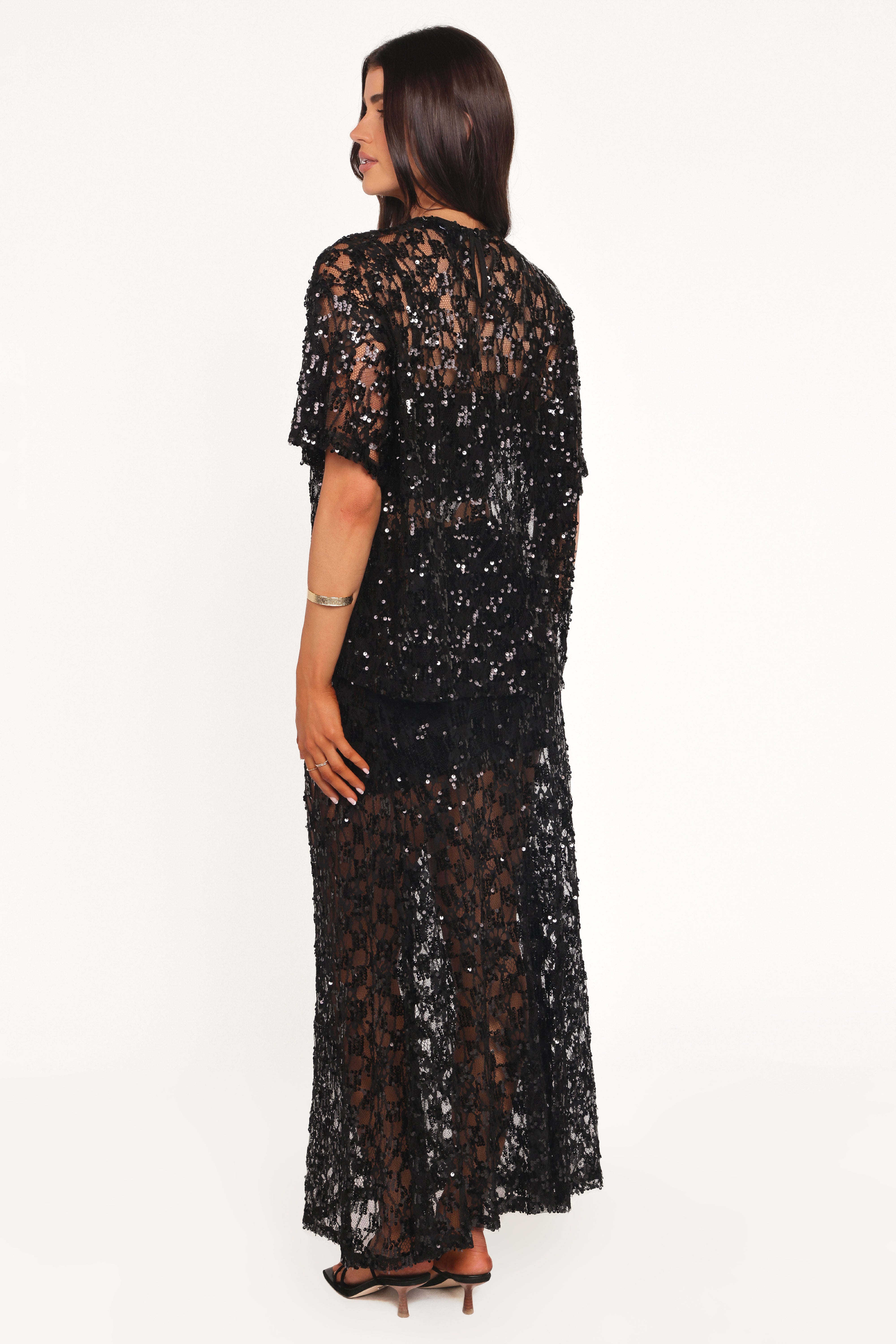 Yonder Sheer Panel Lace Maxi Skirt - Black