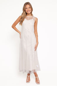 Yulia Pearl Midi Dress - Ecru