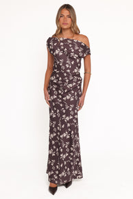 Zafira Midi Dress - Brown Cream Floral