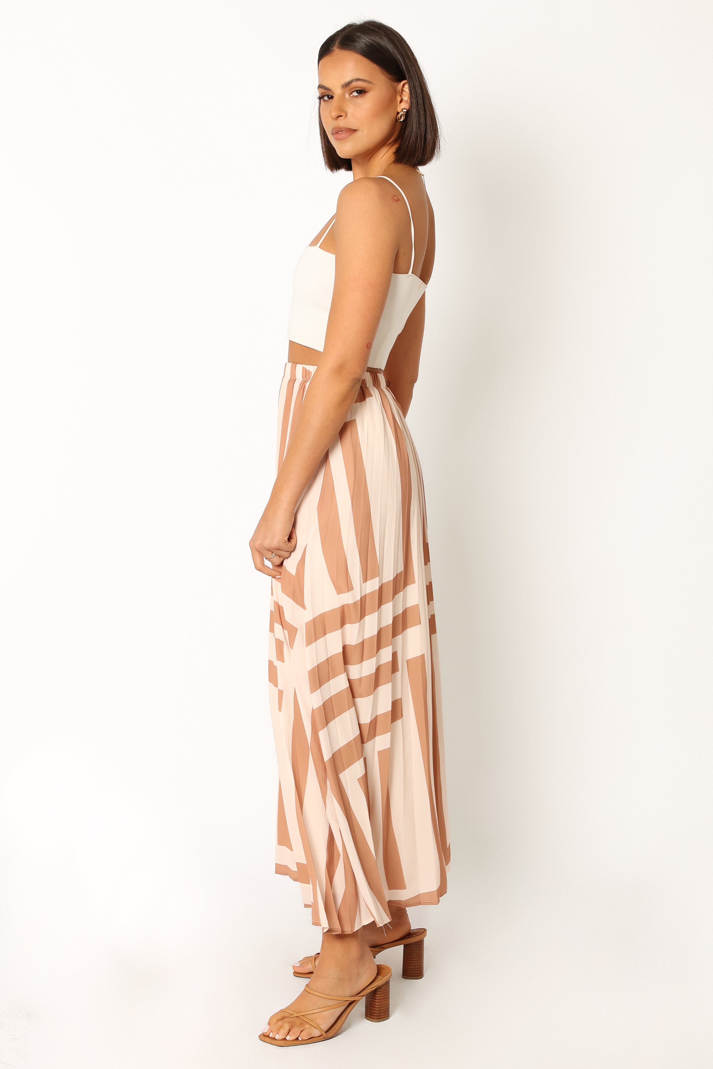 Petal and Pup USA BOTTOMS Elke Pleat Midi Skirt - Tan