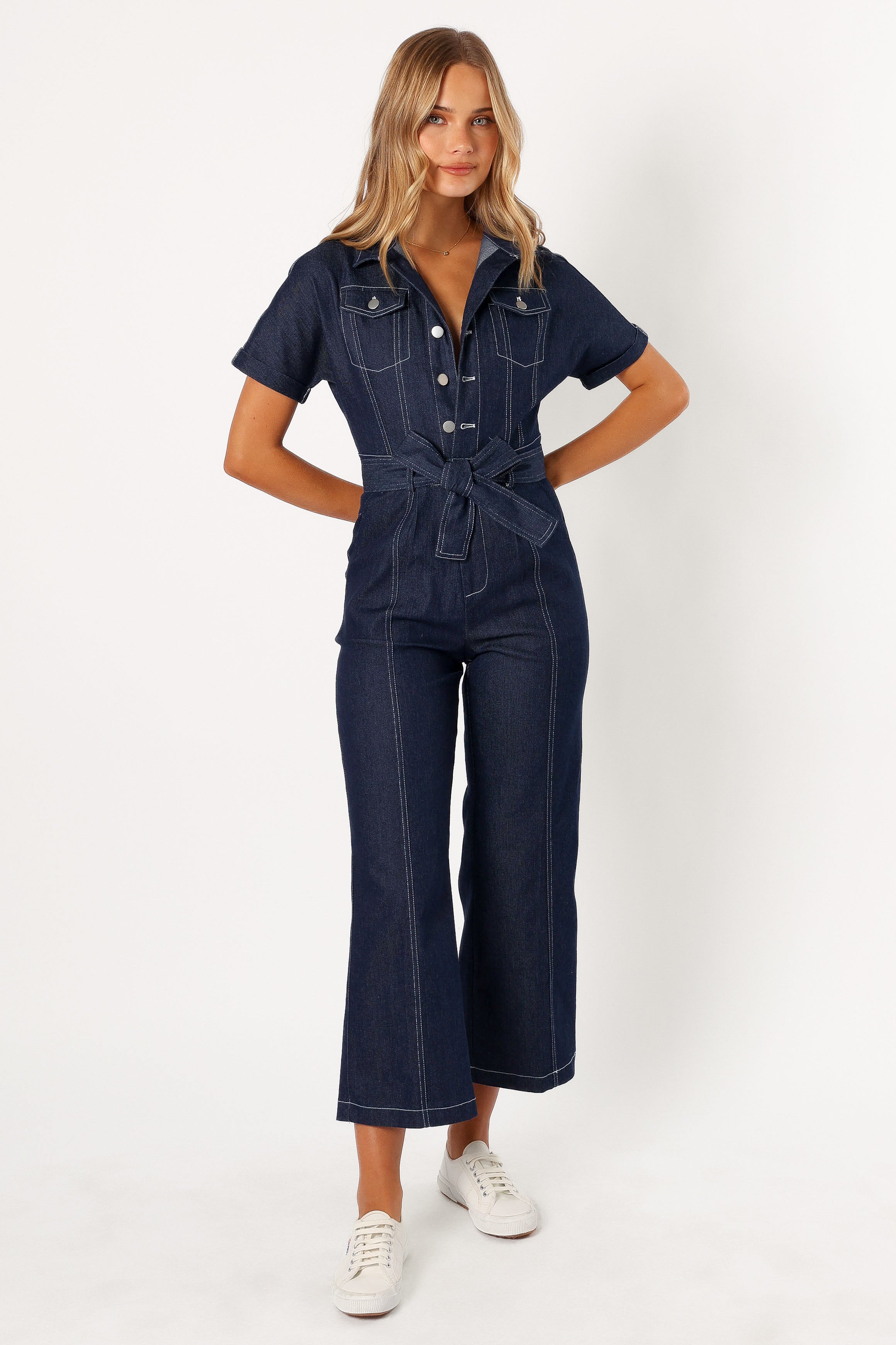 Petal and Pup USA Rompers Demi Contrast Stitch Jumpsuit - Dark Denim